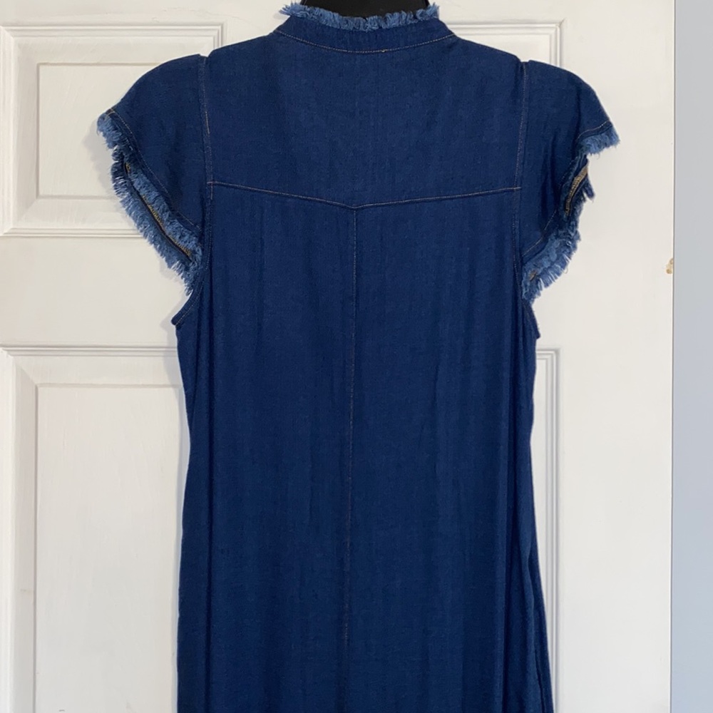 Splendid Blue Frayed Wide Leg Chambray Denim Jumpsuit NWOT - Picture 8 of 12